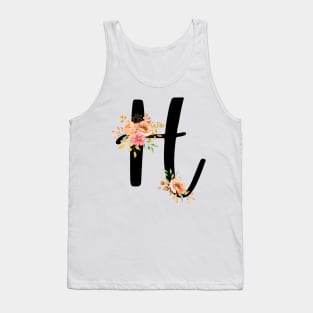 Letter H With Watercolor Floral Wreath Tank Top